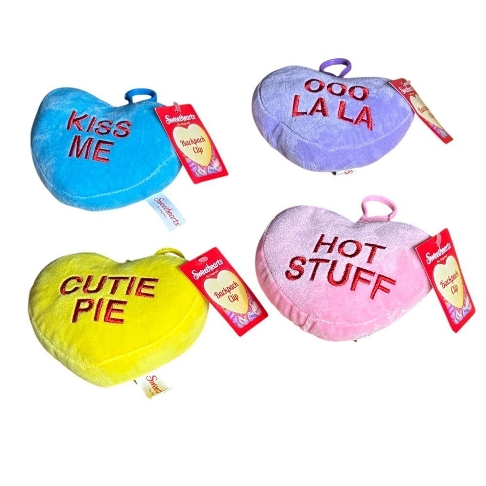 Sweethearts Candy Heart-Shaped Plush Backpack Clips Valentines 4.5" GIFT NEW
